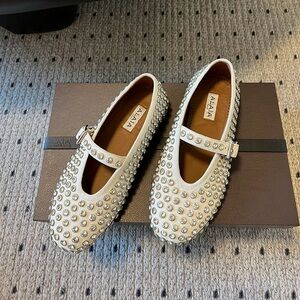 Alaia White Diamond-Encrusted Ballet Flats